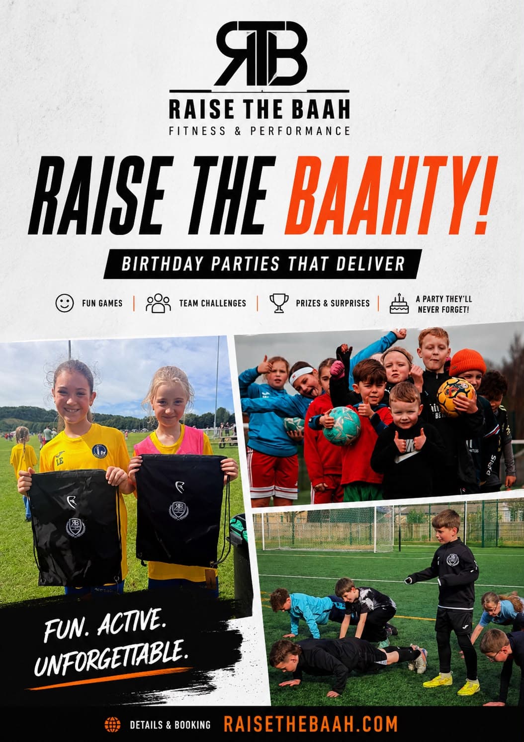 Raise the Baahty party poster with package details.