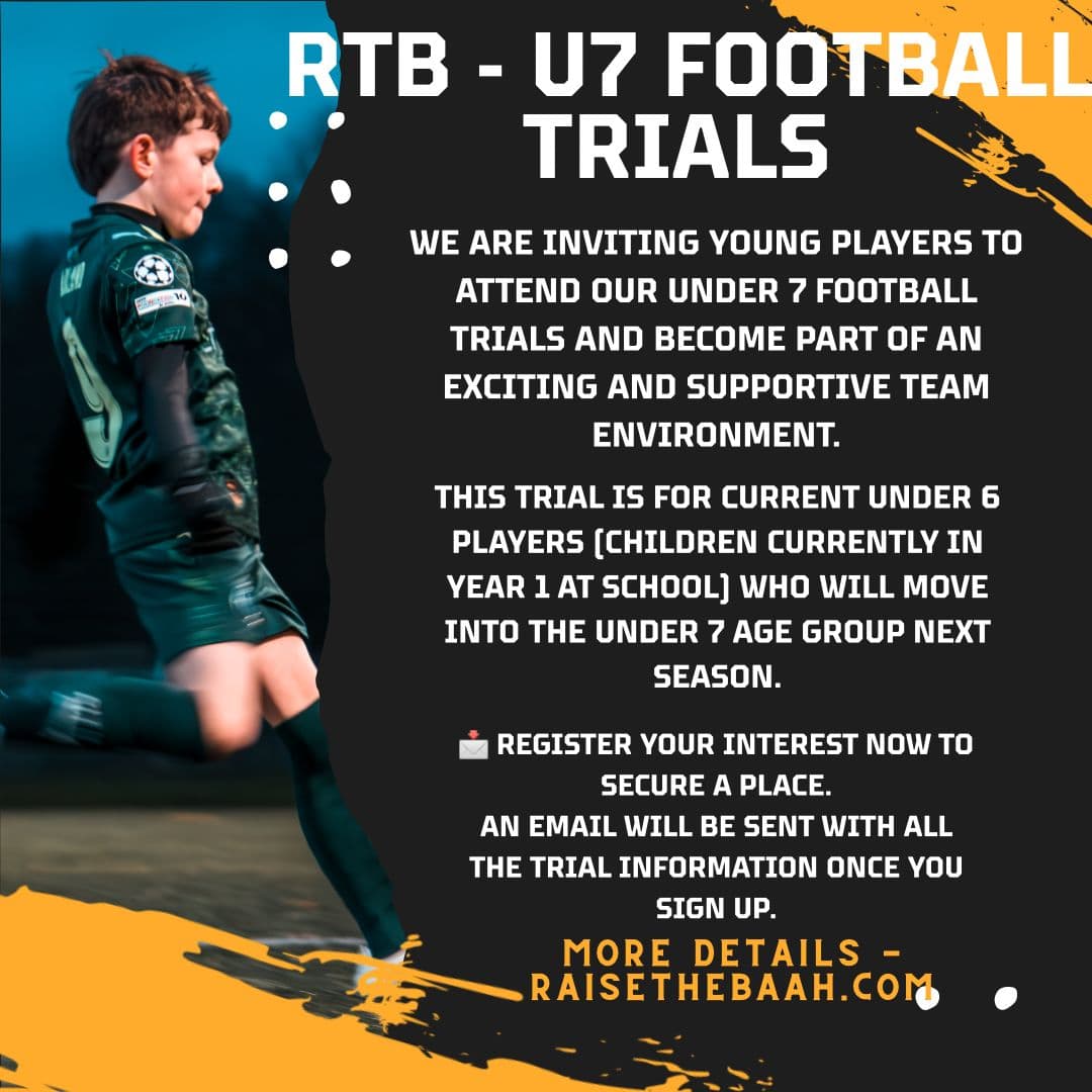 Under 7 football trials poster.