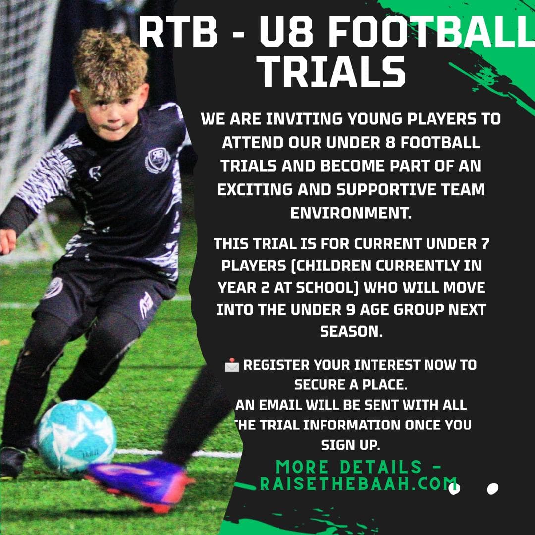Under 8 football trials poster.