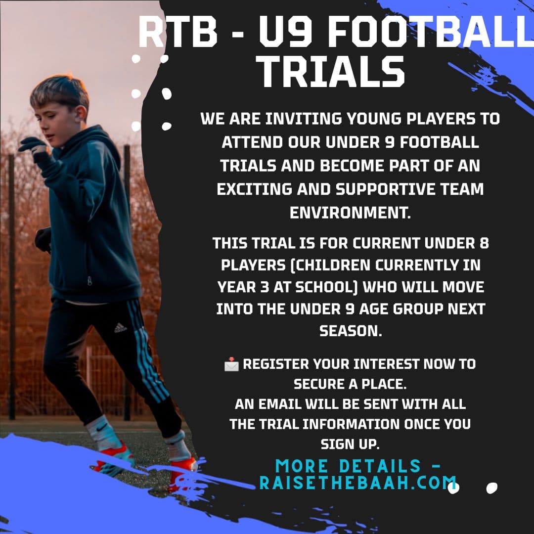 Under 9 football trials poster.